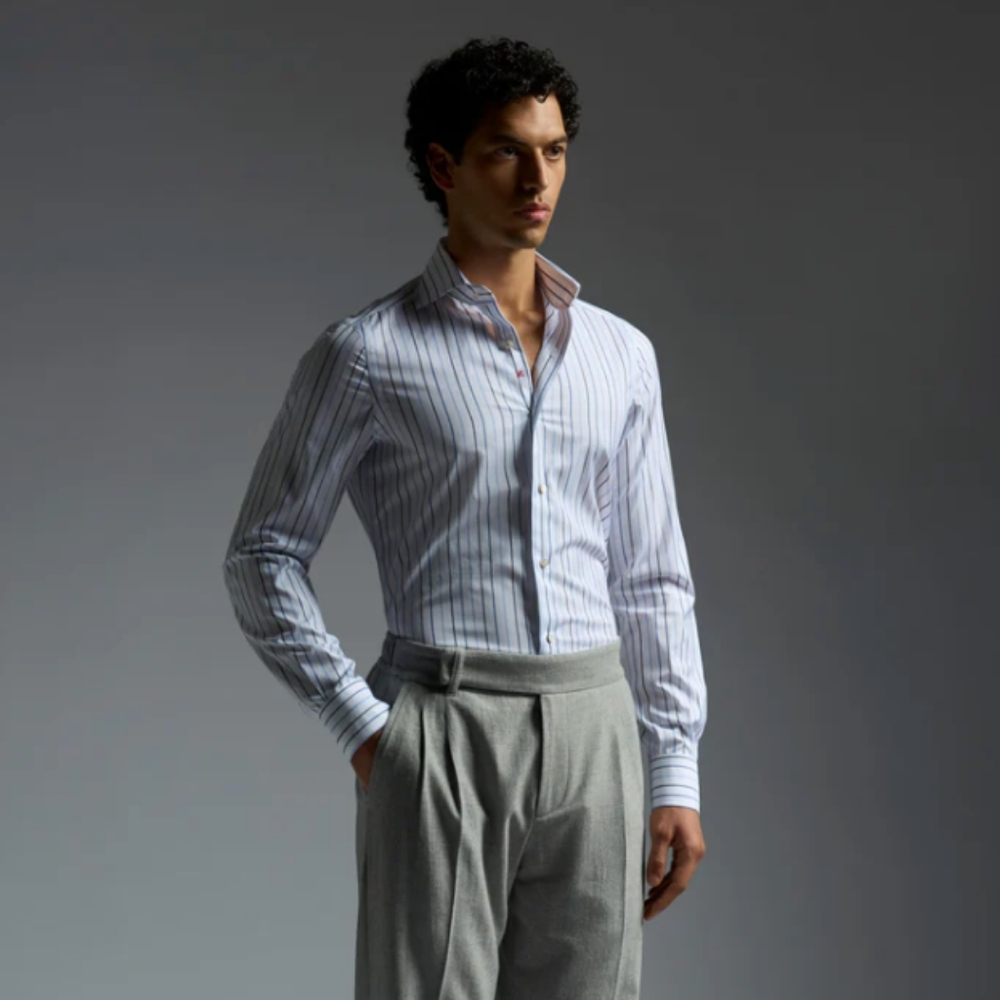 ISAIA Italy Blue Striped Cotton Shirt 18/45